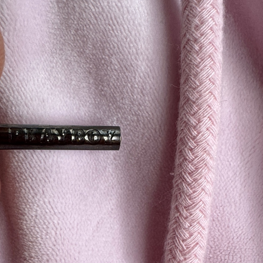 90’s PLAYBOY Pink Rhinestone Velour Cropped Hooded Sweatshirt - Picture 3 of 6